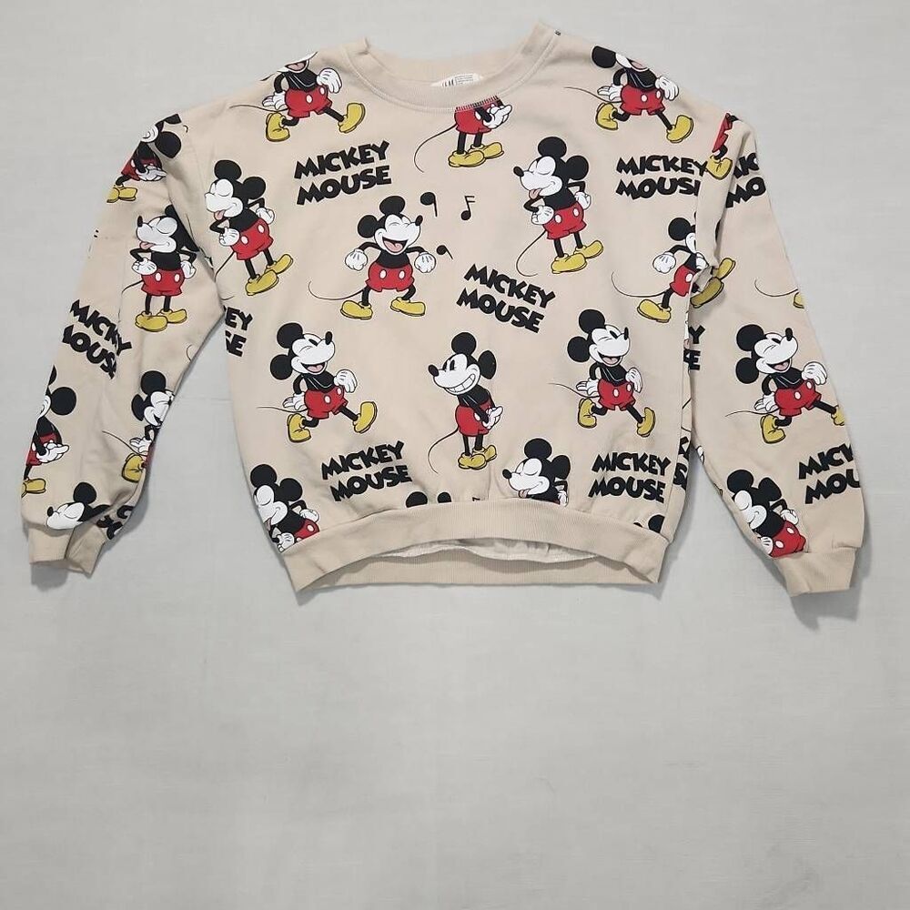 H&M X Disney Mickey Mouse Print Pullover Sweater Tan